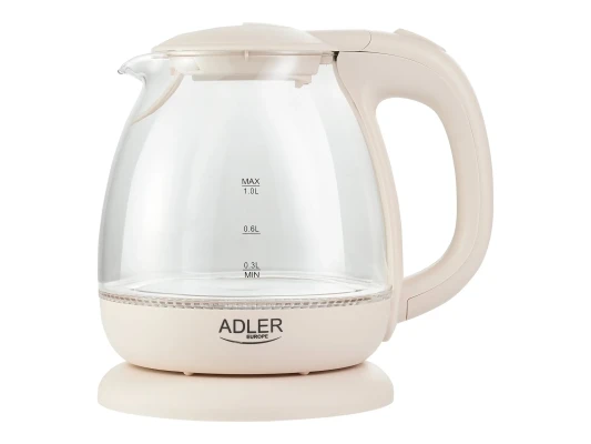 Adler  |  Tējkanna  |  AD 1283C  |  Elektriskā  |  900 W  |  1 L  |  Stikls / Nerūsējošais tērauds  |  360° rotējošs pamats  |  Krēms