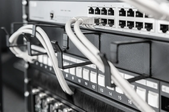 Digitus  |  Cable Management Panel  |  DN-97602  |  Black  |  5x cable management ring (HxD: 40x60 mm). The Cable Management Panel is getting fixed on the 483 mm (19“) profile rails. Five cable guiding rings allow an easy, horizontal array of patch cables