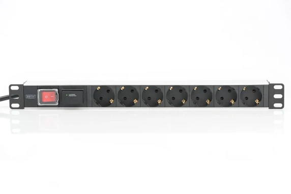 Digitus  |  1U Aluminum PDU, rackmountable, 7x safety outlet 16A Plug, 250VAC 50 / 60Hz, switch, surge protection  |  DN-95407
