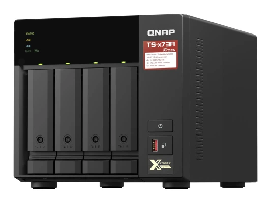 QNAP  |  4-Bay QTS and QuTS hero NAS  |  TS-473A-8G  |  Up to 4 HDD / SSD Hot-Swap  |  AMD Ryzen  |  Ryzen V1500B Quad-Core  |  Processor frequency 2.2 GHz  |  8 GB  |  DDR4