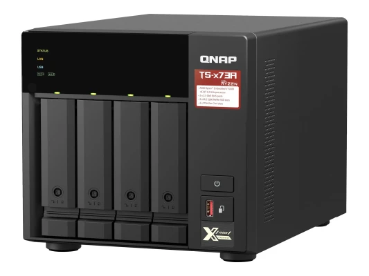 QNAP  |  4-Bay QTS and QuTS hero NAS  |  TS-473A-8G  |  Up to 4 HDD / SSD Hot-Swap  |  AMD Ryzen  |  Ryzen V1500B Quad-Core  |  Processor frequency 2.2 GHz  |  8 GB  |  DDR4