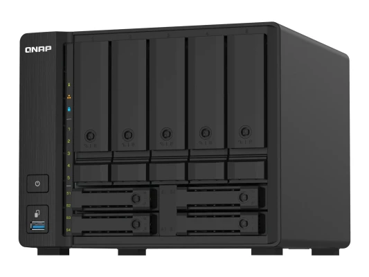 QNAP  |  9-Bay QTS NAS  |  TS-932PX-4G  |  Up to 9 HDD / SSD Hot-Swap  |  AnnapurnaLabs Alpine  |  AL324 ARM Cortex-A57 Quad-Core  |  Processor frequency 1.7 GHz  |  4 GB  |  DDR4