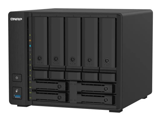 QNAP  |  9-Bay QTS NAS  |  TS-932PX-4G  |  Up to 9 HDD / SSD Hot-Swap  |  AnnapurnaLabs Alpine  |  AL324 ARM Cortex-A57 Quad-Core  |  Processor frequency 1.7 GHz  |  4 GB  |  DDR4