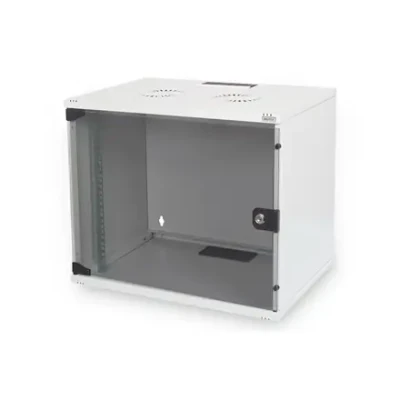 Digitus  |  7U wall mounting cabinet  |  DN-19 07U-S-1  |  Grey  |  Safety class rating IP20. Lockable safety-glass door. 200° door opening angle. Front door: Glass door, single opening. Unmounted 370x540x400 mm