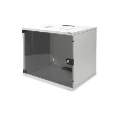 Digitus  |  9U wall mounting cabinet  |  DN-19 09-U-S-1  |  Grey  |  Safety class rating IP20. Lockable safety-glass door. 200° door opening angle. Front door: Glass door, single opening. Unmounted 460x540x400 mm. SOHO