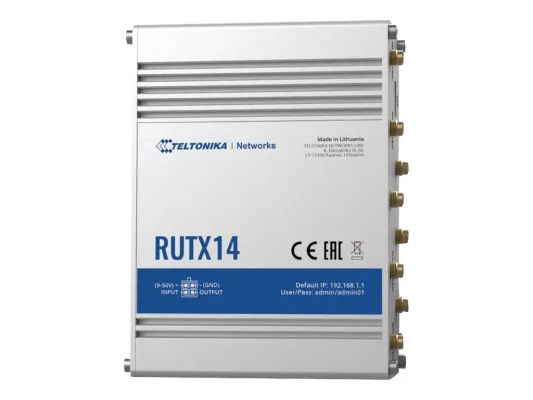 LTE Cat 12 Маршрутизатор  |  RUTX14  |  802.11ac  |  867 Мбит / с  |  10 / 100 / 1000 Мбит / с  |  Ethernet LAN (RJ-45) порты 5  |  MU-MiMO Да  |  4G  |  Тип антенны Внутренний