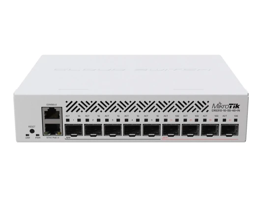 Cloud Router Switch  |  CRS310-1G-5S-4S+IN  |  Без Wi-Fi  |  10 / 100 / 1000 Мбит / с  |  Ethernet LAN (RJ-45) порты 1  |  Поддержка Mesh Нет  |  MU-MiMO Нет  |  Без мобильного широкополосного доступа