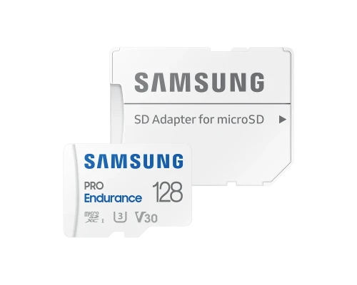 Samsung  |  PRO Endurance  |  MB-MJ128KA / EU  |  128 GB  |  MicroSD atmiņas karte  |  Flash atmiņas klase U3, V30, 10. klase  |  SD adapteris
