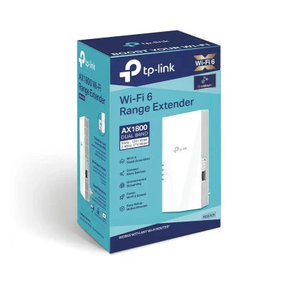 TP-LINK  |  AX1800 Wi-Fi 6 Range Extender  |  RE600X  |  802.11ax  |  2.4GHz / 5GHz  |  Ethernet LAN (RJ-45) ports 1  |  MU-MiMO Yes  |  no PoE  |  Antenna type 2xInternal