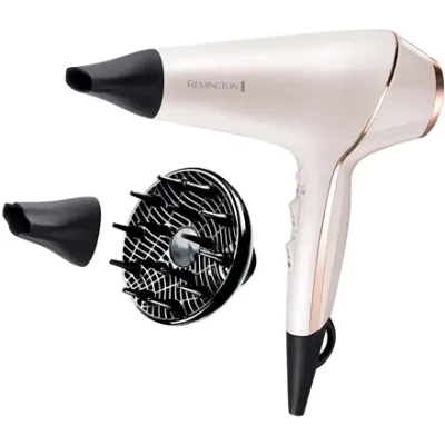 Remington  |  Hair dryer  |  ProLuxe AC9140  |  2400 W  |  Number of temperature settings 3  |  Ionic function  |  Diffuser nozzle  |  White / Gold / Black