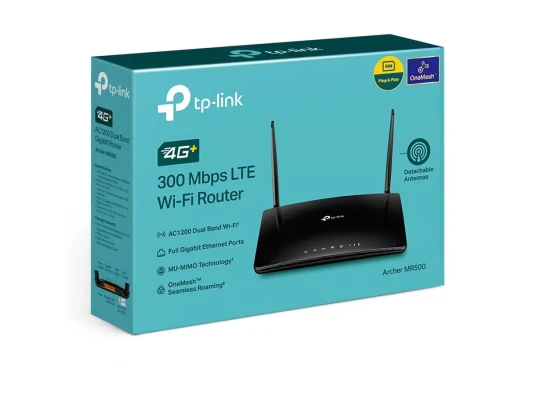 TP-Link Archer MR500 4G+ LTE Router  |  AC1200  |  Wi-Fi 5  |  Dual-Band  |  Gigabit Ethernet  |  4x RJ-45  |  OneMesh