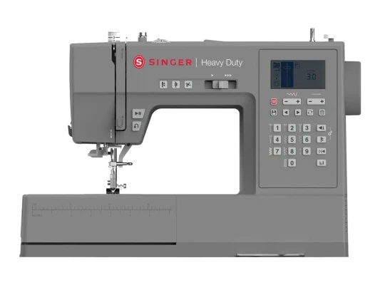 Singer  |  Computerized Sewing Machine  |  HD6800C Heavy Duty  |  Number of stitches 586  |  Number of buttonholes 9  |  Grey