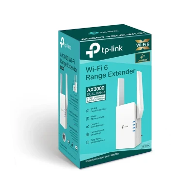 AX3000 Mesh WiFi 6 Extender  |  RE705X  |  802.11ax  |  2402+574 Mbit / s  |  Ethernet LAN (RJ-45) ports 1  |  Mesh Support Yes  |  MU-MiMO No  |  No mobile broadband  |  Antenna type 2x External