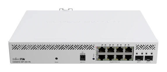 MikroTik CSS610-8P-2S+IN Cloud Smart Switch  |  8× Gigabit PoE+ RJ-45  |  2× SFP+  |  Managed