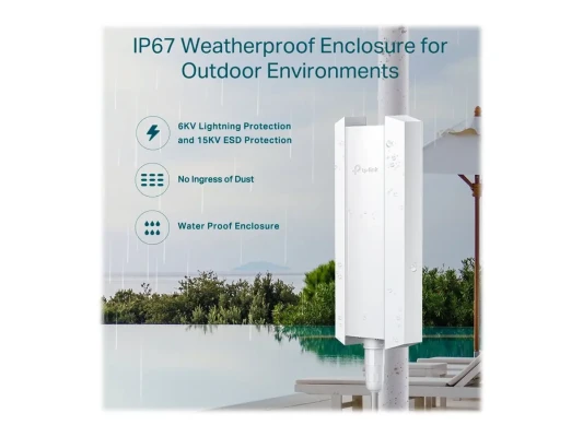 TP-LINK  |  AX1800 iekštelpu / ārējo WiFi 6 piekļuves punkts  |  EAP610-Outdoor  |  802.11ax  |  2.4 GHz / 5 GHz  |  1201+574 Mbit / s  |  10 / 100 / 1000 Mbit / s  |  Ethernet LAN (RJ-45) ports 1  |  MU-MiMO Jā  |  PoE in  |  Antenas tips Iekšējā