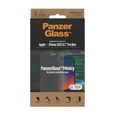 PanzerGlass  |  Screen protector  |  Apple  |  iPhone 14 Pro Max  |  Glass  |  Black  |  Classic Fit  |  Privacy