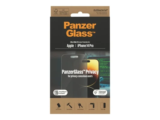 PanzerGlass  |  Ekrāna aizsargstikls  |  Apple  |  iPhone 14 Pro  |  Stikls  |  Melns  |  Ultra plats pielāgojums; Viegla uzstādīšana; Privātuma filtrs; Pirkstu nospiedumu izturīgs  |  Privātums