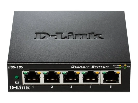 D-Link  |  Ethernet Switch  |  DGS-105 / E  |  Unmanaged  |  Desktop  |  Gigabit Ethernet (copper) ports quantity 5