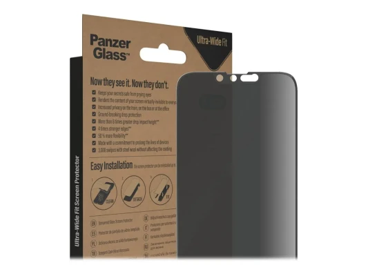 PanzerGlass  |  Screen protector  |  Apple  |  iPhone 14 / 13 / 13 Pro  |  Glass  |  Black  |  Ultra-Wide Fit  |  Privacy
