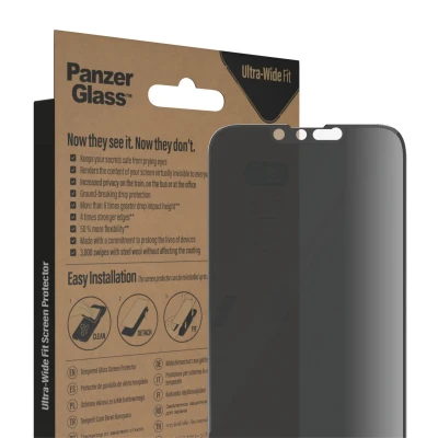 PanzerGlass  |  Screen protector  |  Apple  |  iPhone 14 / 13 / 13 Pro  |  Glass  |  Black  |  Ultra-Wide Fit  |  Privacy