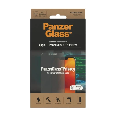 PanzerGlass  |  Screen protector  |  Apple  |  iPhone 14 / 13 / 13 Pro  |  Glass  |  Black  |  Ultra-Wide Fit  |  Privacy