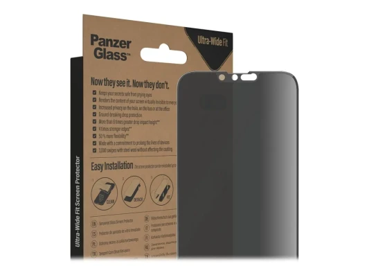 PanzerGlass  |  Ekrāna aizsargs  |  Apple  |  iPhone 14 Plus / 13 Pro Max  |  Stikls  |  Melns  |  Ultra-Plata fit  |  Privātums
