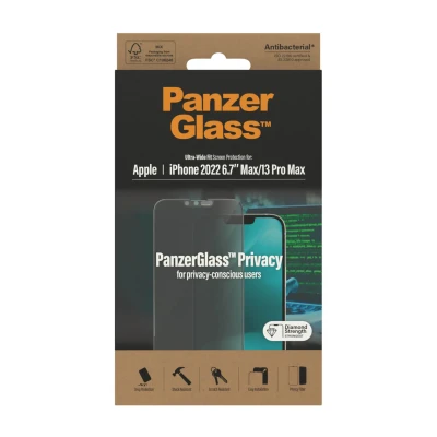 PanzerGlass  |  Ekrāna aizsargs  |  Apple  |  iPhone 14 Plus / 13 Pro Max  |  Stikls  |  Melns  |  Ultra-Plata fit  |  Privātums