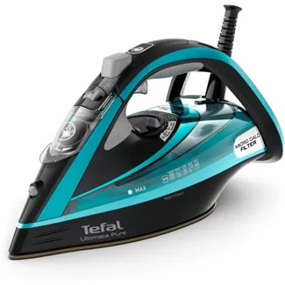 TEFAL  |  Ultimate Pure FV9844E0  |  Steam Iron  |  3200 W  |  Water tank capacity 350 ml  |  Continuous steam 60 g / min  |  Steam boost performance 250 g / min  |  Blue / Black