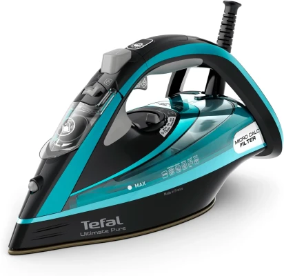 TEFAL  |  Ultimate Pure FV9844E0  |  Steam Iron  |  3200 W  |  Water tank capacity 350 ml  |  Continuous steam 60 g / min  |  Steam boost performance 250 g / min  |  Blue / Black