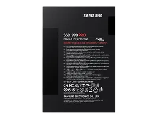 Samsung  |  990 PRO  |  1000 GB  |  SSD form factor M.2 2280  |  Solid-state drive interface PCIe Gen4x4  |  Read speed 7450 MB / s  |  Write speed 6900 MB / s