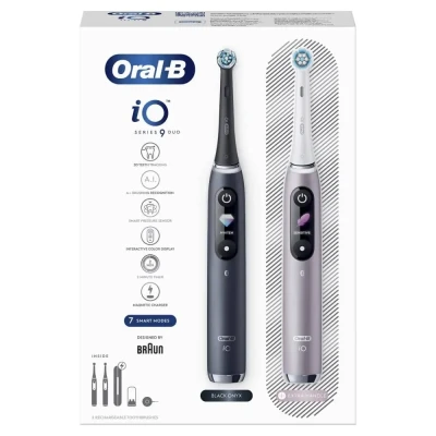 Oral-B  |  Electric Toothbrush  |  iO 9 Series Duo  |  Rechargeable  |  For adults  |  Number of brush heads included 2  |  Number of teeth brushing modes 7  |  Black Onyx / Rose