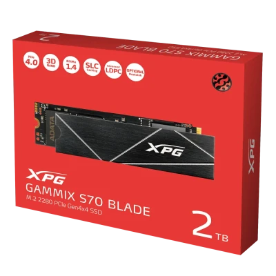 ADATA  |  XPG Gammix S70 BLADE  |  2000 GB  |  SSD form factor M.2 2280  |  Solid-state drive interface PCIe Gen4x4  |  Read speed 7400 MB / s  |  Write speed 6400 MB / s