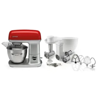 Gorenje  |  Kitchen machine  |  MMC1000RLR  |  1000 W  |  Number of speeds 7  |  Bowl capacity 4.5 L  |  Meat mincer  |  Stainless Steel / Red