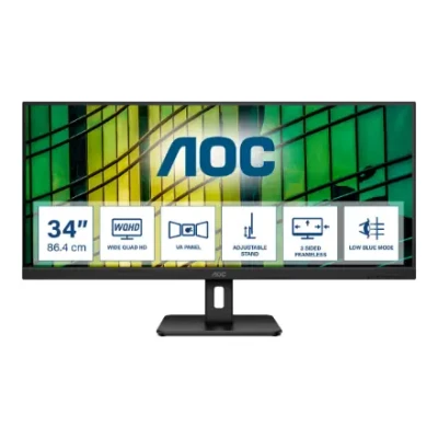 AOC  |  Монитор  |  U34E2M  |  34 "  |  VA  |  WQHD  |  21:9  |  100 Гц  |  4 мс  |  3440 x 1440  |  300 кд / м²  |  Количество HDMI портов 2  |  Черный
