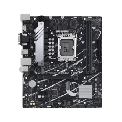 Asus  |  PRIME B760M-K D4  |  Processor family Intel  |  Processor socket LGA1700  |  DDR4 DIMM  |  Memory slots 2  |  Supported hard disk drive interfaces 	SATA, M.2  |  Number of SATA connectors 4  |  Chipset Intel B760  |  mATX