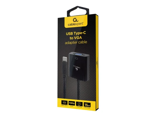 Cablexpert  |  USB Type-C uz VGA adaptera kabelis  |  A-CM-VGAF-01  |  Melns  |  USB Type-C  |  VGA  |  0.15 m