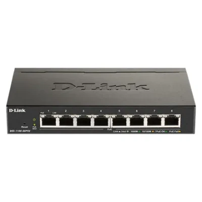 D-Link  |  8-Port Gigabit PoE Smart Managed Switch  |  DGS-1100-08PV2  |  Web managed  |  Desktop  |  Power supply type External