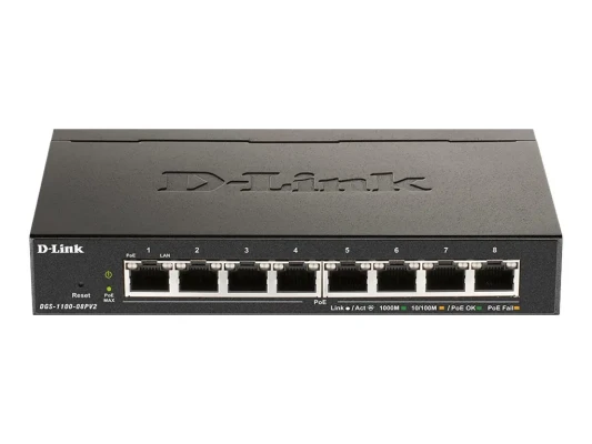 D-Link  |  8-Port Gigabit PoE Smart Managed Switch  |  DGS-1100-08PV2  |  Web managed  |  Desktop  |  Power supply type External