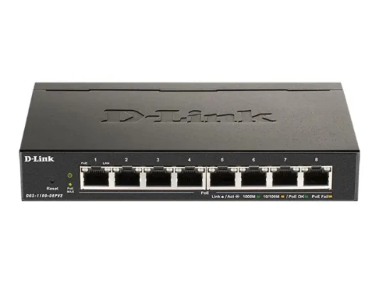 D-Link  |  8-Port Gigabit PoE Smart Managed Switch  |  DGS-1100-08PV2  |  Web managed  |  Desktop  |  Power supply type External