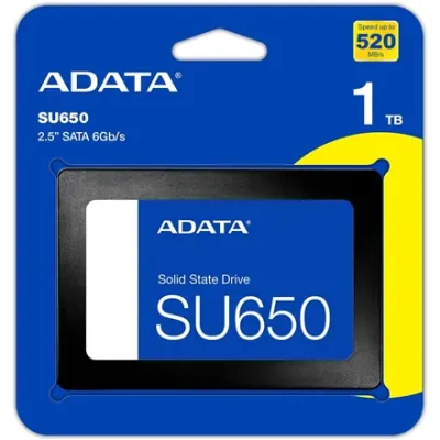 ADATA  |  Ultimate SU650  |  1000 GB  |  SSD form factor 2.5"  |  Solid-state drive interface SATA 6Gb / s  |  Read speed 520 MB / s  |  Write speed 450 MB / s