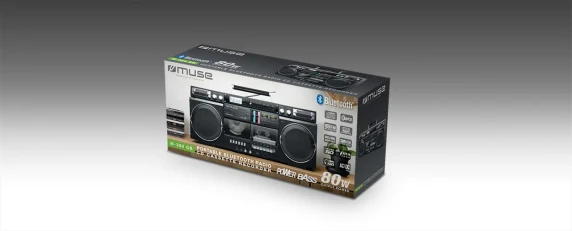 Muse  |  Ghetto Blasters  |  M-380 GB  |  AUX in  |  Bluetooth  |  Cassette deck  |  CD player  |  Black