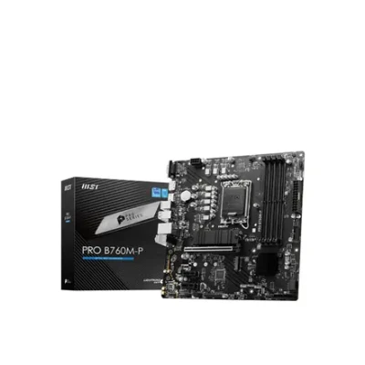 MSI  |  PRO B760M-P  |  Processor family Intel  |  Processor socket LGA1700  |  DDR5 DIMM  |  Memory slots 4  |  Supported hard disk drive interfaces 	SATA, M.2  |  Number of SATA connectors 4  |  Chipset Intel B760  |  mATX