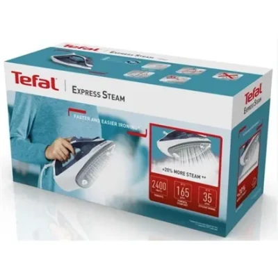 TEFAL  |  FV2837E0  |  Steam Iron  |  2400 W  |  Water tank capacity 150 ml  |  Continuous steam 35 g / min  |  Blue / White