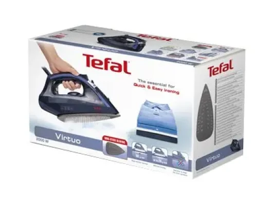 TEFAL  |  FV1713E0 Virtuo  |  Паровой утюг  |  2000 Вт  |  ёмкость водяного бака 200 мл  |  Непрерывная подача пара 24 г / мин  |  Темно-синий