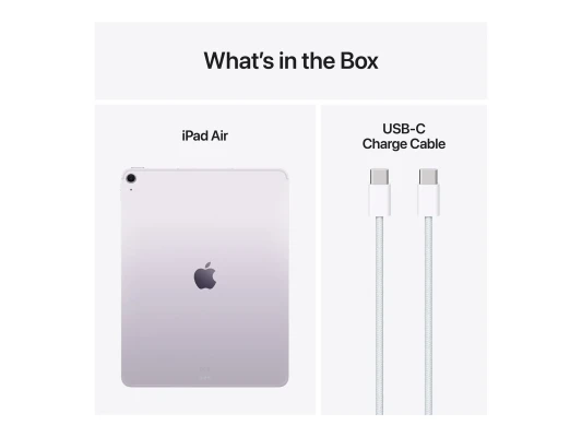 Apple  |  iPad Air Wi-Fi + Cellular  |  13 "  |  Purple  |  IPS  |  2732 x 2048 pixels  |  Apple M3  |  8 GB  |  128 GB  |  3G  |  4G  |  5G  |  Wi-Fi  |  Front camera  |  12 MP  |  Rear camera  |  12 MP  |  Bluetooth  |  5.3  |  iPadOS  |  USB-C charging