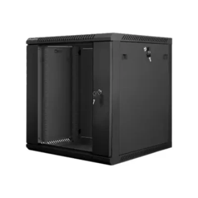 Lanberg  |  Rack cabinet 19" wall-mount 12U / 600x600 (flat pack) with glass door  |  WF01-6612-10B  |  Black