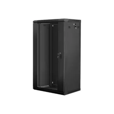 Lanberg  |  Rack cabinet 19" wall-mount 22U / 600x450 (flat pack) with glass door  |  WF01-6422-10B  |  Black
