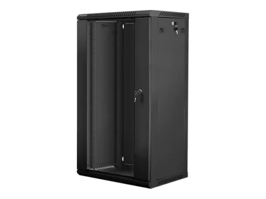 Lanberg  |  Rack cabinet 19" wall-mount 22U / 600x450 (flat pack) with glass door  |  WF01-6422-10B  |  Black