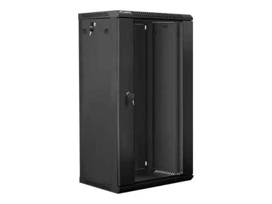 Lanberg  |  Rack cabinet 19" wall-mount 22U / 600x450 (flat pack) with glass door  |  WF01-6422-10B  |  Black