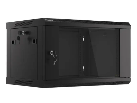 Lanberg  |  Rack cabinet 19" wall-mount 6U / 600x450 (flat pack) with glass door V2  |  WF01-6406-10B  |  Black